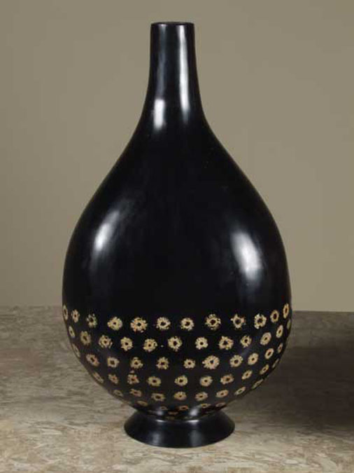 Mimosa 3-sided Vase, Cob Slices Inlaid in Black Gloss