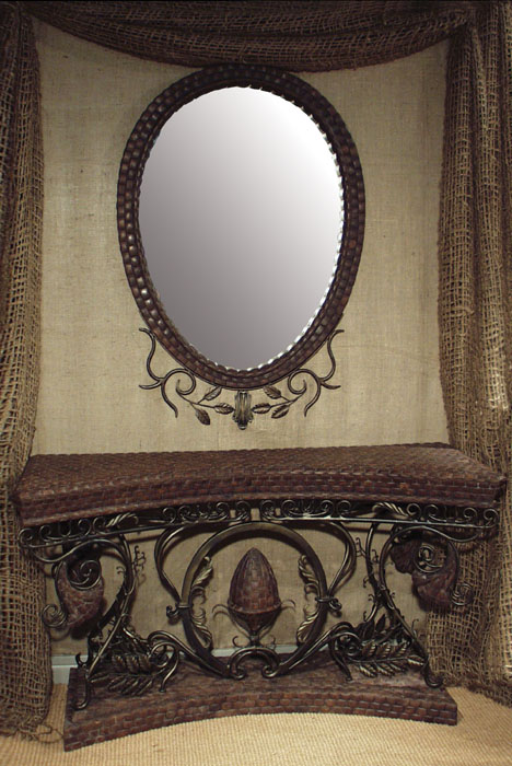 Trumpet Vine Oval Mirror Frame, Solid Coco Shell-mirror included