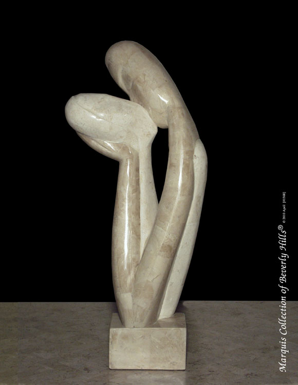 Kissers Sculpture, Beige Fossil Stone with White Ivory Stone
