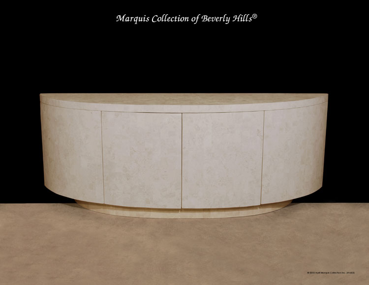 Italia Curved Buffet, White Ivory Stone with Beige Fossil Stone