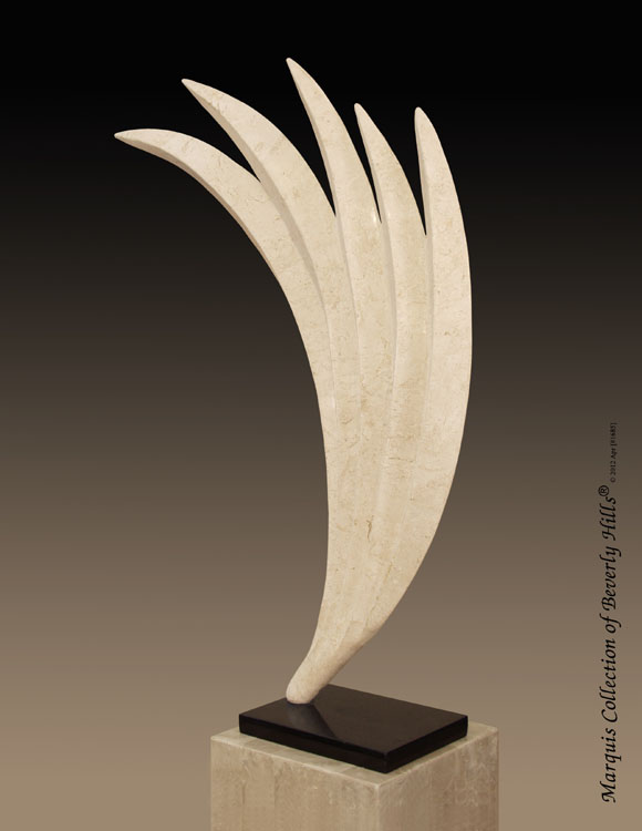 Phoenix Sculpture - Single, White Ivory Stone with Black Stone