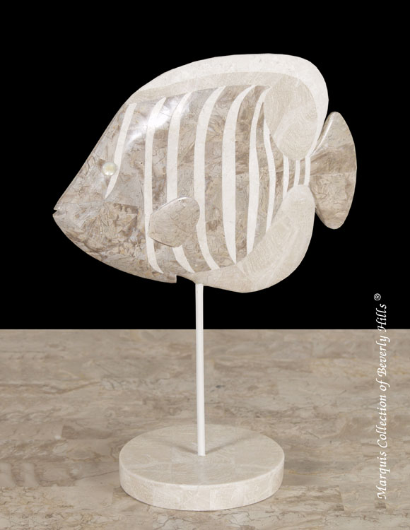 Nemo Tropical Fish Sculpture, Cantor Stone/Beige Fossil Stone/White Ivory Stone/Chamber Nautilus