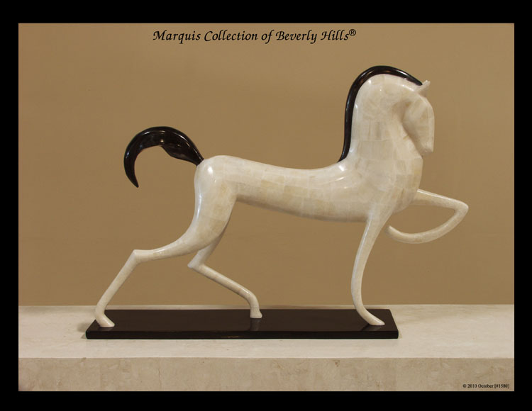 Dynasty Stallion Sculpture, Crystal Stone with Black Stone