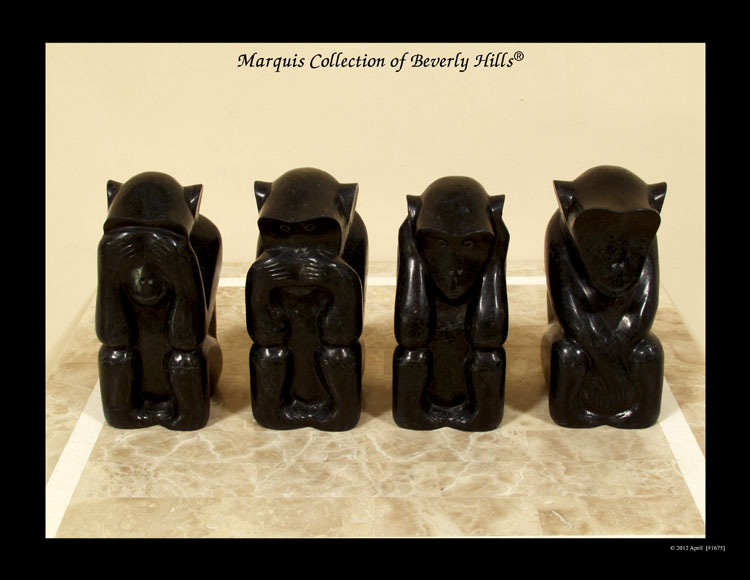 Monkey Business Sculptures, Black Stone (set of 4)