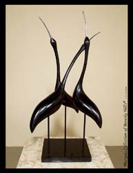 3-Heron Sculpture, Black Stone with Stainless Finish