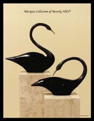 Swan Sculpture - Head Down, Black Stone with Stainless Finish