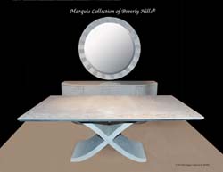 X' Dining Table, White Ivory Stone with Trocca Seashell