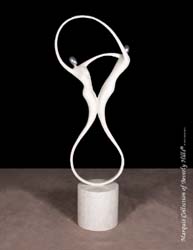 Swing Sculpture, Floor Model, White Ivory Stone with Stainless Finish