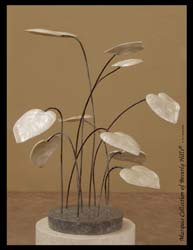 Lily Pads Sculpture, 100% NATURAL Inlaid White Capiz Seashell with Greystone Finish