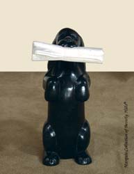 Dog with a Paper Sculpture, Black Stone with White Ivory Stone
