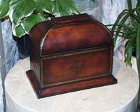 Platform Rectangular Dark Brown Antique GENUINE LEATHER with real GOLD Leaf Embossing Box w/Dome Top