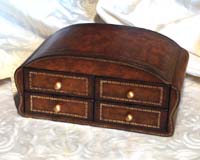 Antique Reproduction with real GOLD Leaf Embossing - Dark Brown R-3 Box w/4 drawers