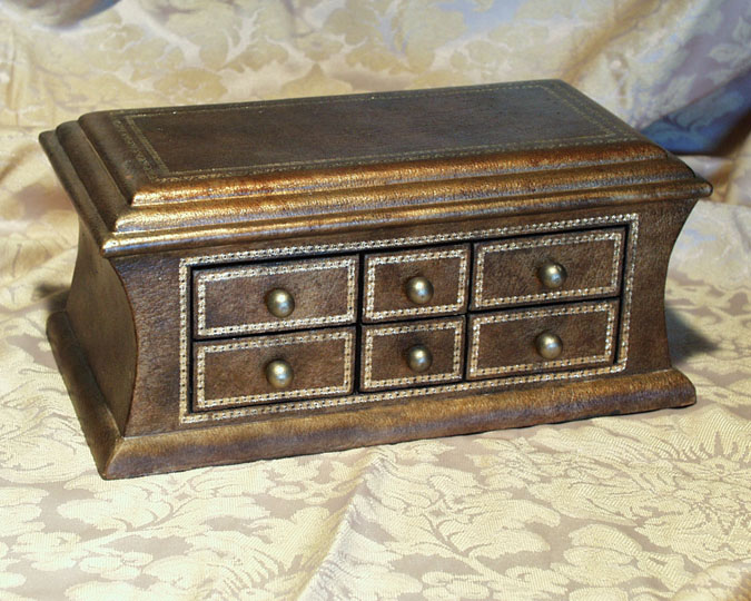 Rectangular R-4 Dark Brown Crackle Antique Reproduction Box with 6 drawers