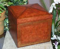 Reddish Brown Antique GENUINE LEATHER with real GOLD Leaf Embossing Large Cube Box,