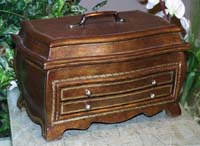 Antique GENUINE LEATHER with real GOLD Leaf Embossing Box, China Top, Ant Design w/ 2 Drawers; Open Top