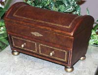Dark Gold Antique Reproduction with real GOLD Leaf Embossing Box with 2 drawers & Bun feet (Hinged)