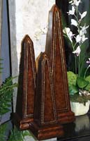 Small Antique GENUINE LEATHER with real GOLD Leaf Embossing Desk Obelisk (Double Waterfall Base)